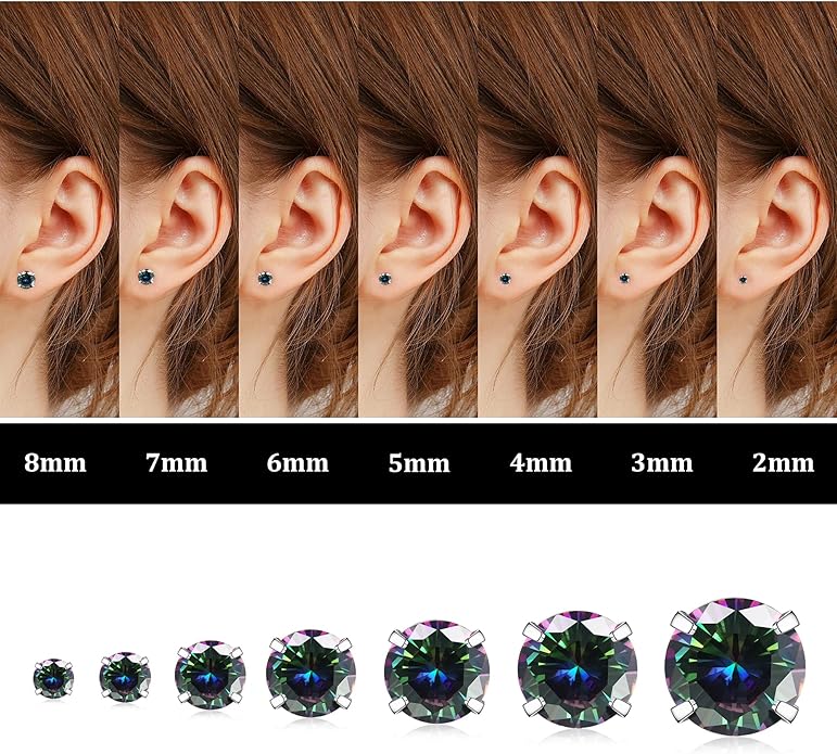 Fansilver 20G Hypoallergenic Flat Back Earrings for Women Men Silver 14K Gold Stainless Steel Stud Earrings Brithstone Cubic Zirconia Studs Surgical Steel Cartilage Earrings for Sensitive Ears