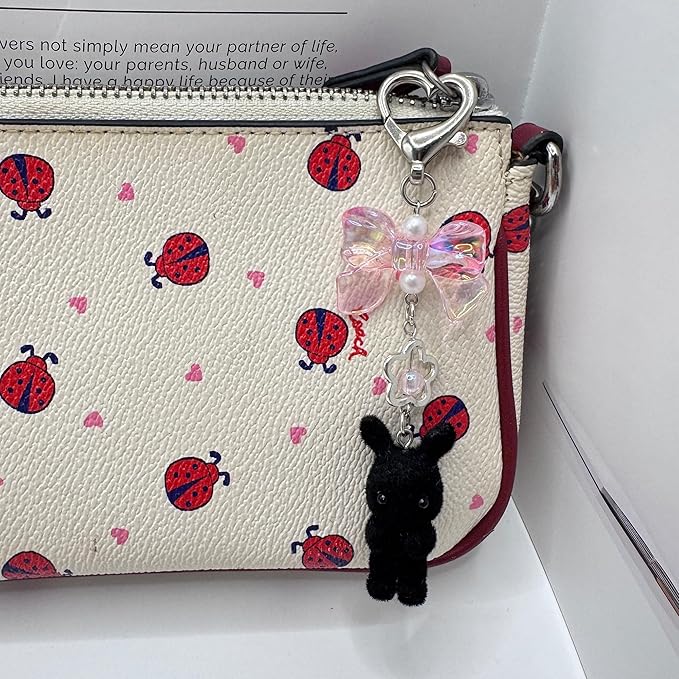 Cute Fuzzy rabbit Keychain for Women - Y2K Plush Bow Bag Charm Decor, Kawaii Kitty Pendant Gift for her