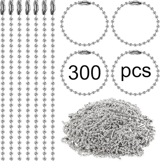 300 pcs 3.9 in Ball Chains Keychain Tag Keychain Ball Chain Bulk,Beaded Chain Connector Chains for Keychains,Dog tag Chain Key Chain Links,Silver Nickel Plated Metal 2.4mm Ball Bead Chains