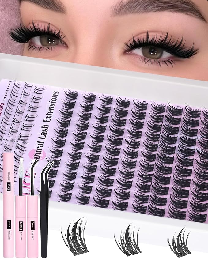 ALICE Lash Clusters Kit Natural Anime Eyelash Clusters Kit 10-14mm Wispy Manga Cluster Eyelash Extension Kit Sipky Clear Band Individual Cluster Lashes with 5-7mm Bottom Lashes Bond and Seal