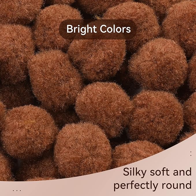 Morfen 150 Pcs Light Brown Craft Pom Poms, 1 Inch Fuzzy Pompom Puff Balls for DIY Arts, Crafts Projects, Birthday Home Decorations
