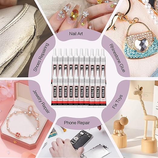 20 PCS 15ml B7000 Glue Clear with Precision Tip, Rhinestone Glue for Nail, B-7000 Glues for Craft Glues, Jewelry Making, Nail Art, DIY, Makeup, Shoes