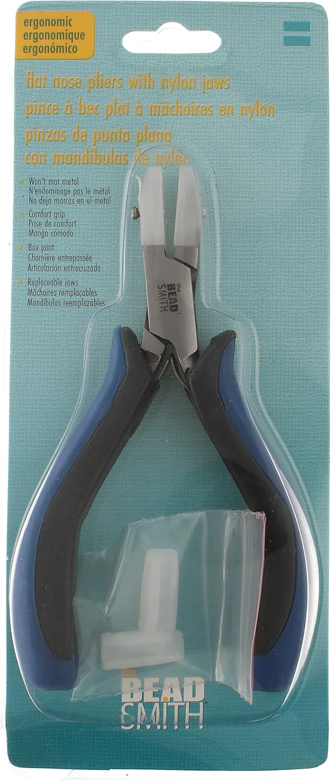 The Beadsmith Flat Nylon Jaw Pliers – 5 inches (127mm) – Ergonomic Handle with Double Leaf Springs – Includes Replacement Heads – Jewelry Making Tool for Creating Bracelets, Earrings & Necklaces