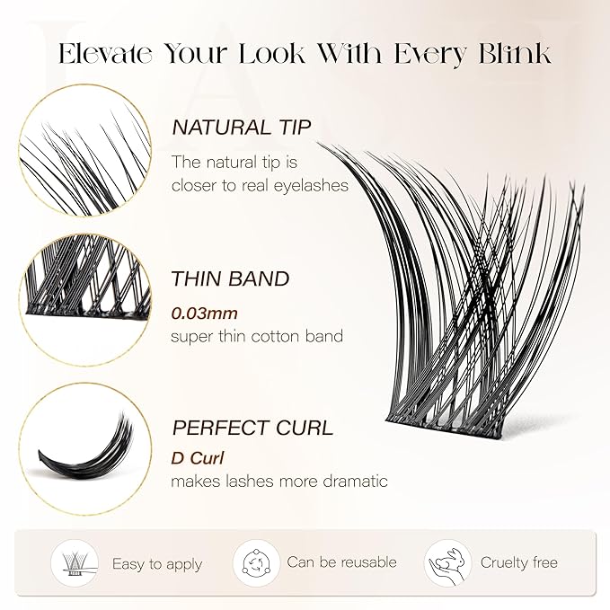 BEFER Lash Clusters, 132 Pcs D Curl Eyelash Clusters Volume Individual Lashes Extensions 10-16MM Fluffy Cluster Eyelash Wispy Cluster Lashes DIY At Home(FD806)