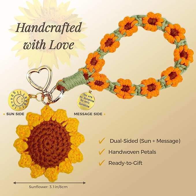 Handmade Crochet Keychains with Daisy Wristband - Inspirational Gifts for Women, Graduation, Birthday