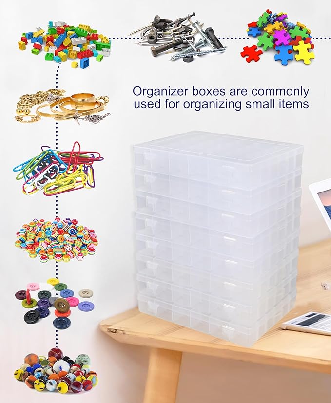 8 PCS 36 Grids Bead Organizer Box Plastic Box Clear Box Organizer 3600 Tackle Box Organizer Bead Containers Plastic Organizer Compartment Organizer Box Jewelry Earring Organizer (8 Pcs)