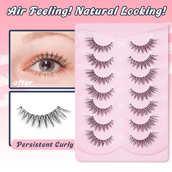 Wispy Lashes Cat Eye 14MM Natural Eyelashes C Curl False Eyelashes with 0.03MM Thin Band Lash Strips Soft Fake Lashes Pack Siligli 7 Pair