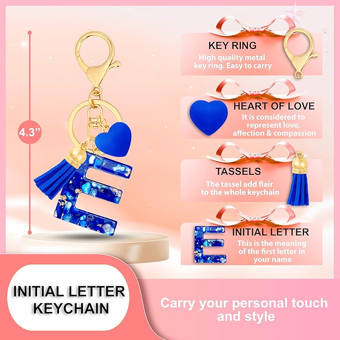 Initial Keychains for Women with Cute Heart Resin - Alphabet Letter Keychain for Bag, Backpacks, Purse or Car key