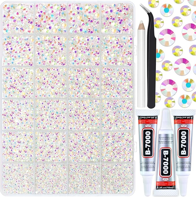 Bulk 25000PCS Transparent Clear AB Resin Jelly Rhinestones, Mixed 2mm 3mm 4mm 5mm 6mm Flatback Rhinestones for Crafting Tumblers Bags Shoes Graduation Cap Celebration Bling with B7000 Glue