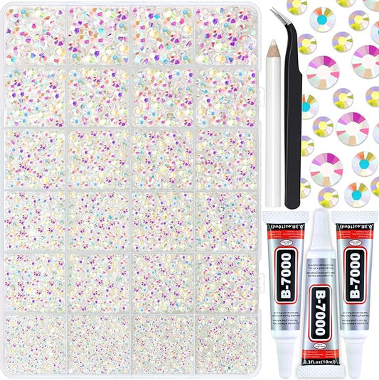 Bulk 25000PCS Transparent Clear AB Resin Jelly Rhinestones, Mixed 2mm 3mm 4mm 5mm 6mm Flatback Rhinestones for Crafting Tumblers Bags Shoes Graduation Cap Celebration Bling with B7000 Glue