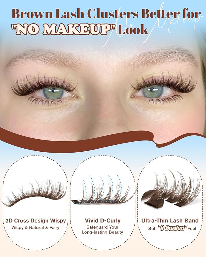 Brown Lash Clusters With Bottom Eyelash Clusters Natural Look Cluster Eyelash Extensions 300Pcs Dark Brown Wispy Lash Clusters D-Curly Individual Lashes 10-16MM by Zegaine