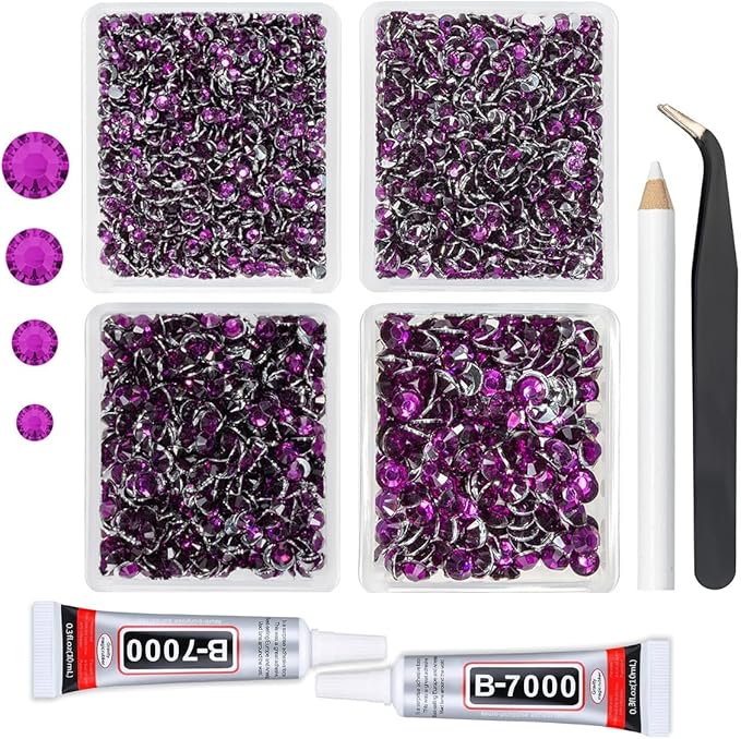 Grape Purple Crystal Resin Rhinestones w B7000 Jewelry Glue for Bedazzling Crafting Flatback Stones 3mm 4mm 5mm 6mm Diamonds Crystals Gems Charms for Nails Face Eyes Makeup Tumblers DIY Crafts