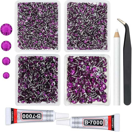 Grape Purple Crystal Resin Rhinestones w B7000 Jewelry Glue for Bedazzling Crafting Flatback Stones 3mm 4mm 5mm 6mm Diamonds Crystals Gems Charms for Nails Face Eyes Makeup Tumblers DIY Crafts