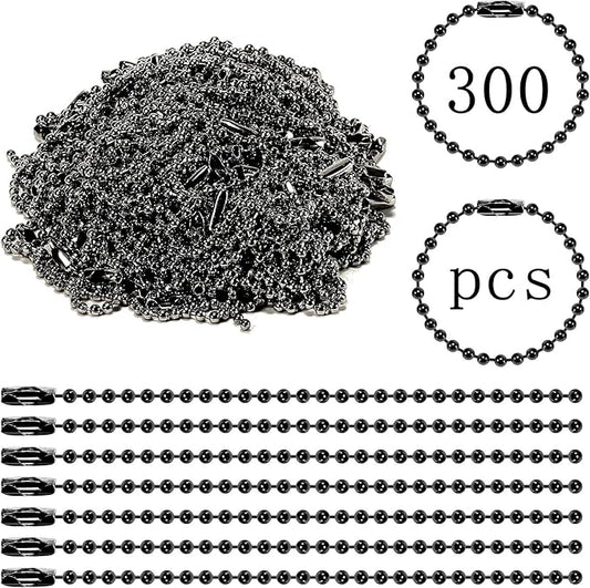 300 Pcs Black Ball Chain Bulk，Metal Bead Chain，Keychain Chains，Black Nickel Plated Metal 3.9" Long 2.4mm Ball Bead Chains，for Hanging Christmas Decoration