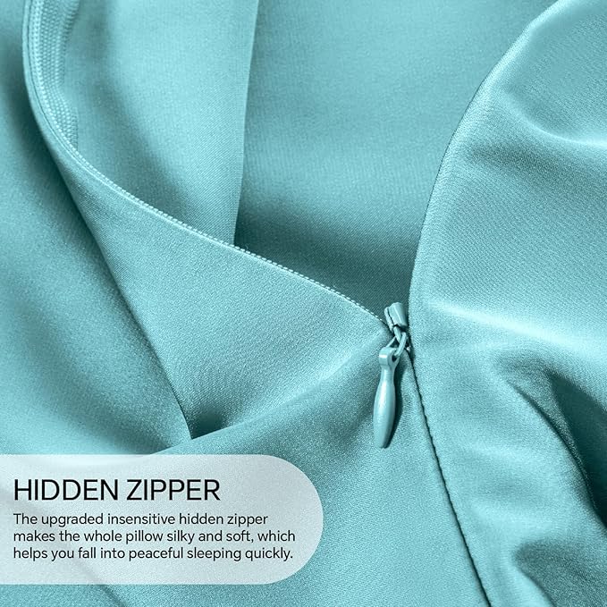 INFIIXSO Silk Pillow Cases 2 Pack Standard Size, Ultra Smooth & Soft Mulberry Silk Pillow Case for Hair and Skin, Breathable Cooling Silk Pillowcase with Hidden Zipper (Ocean Mist, 20x26 Inches)