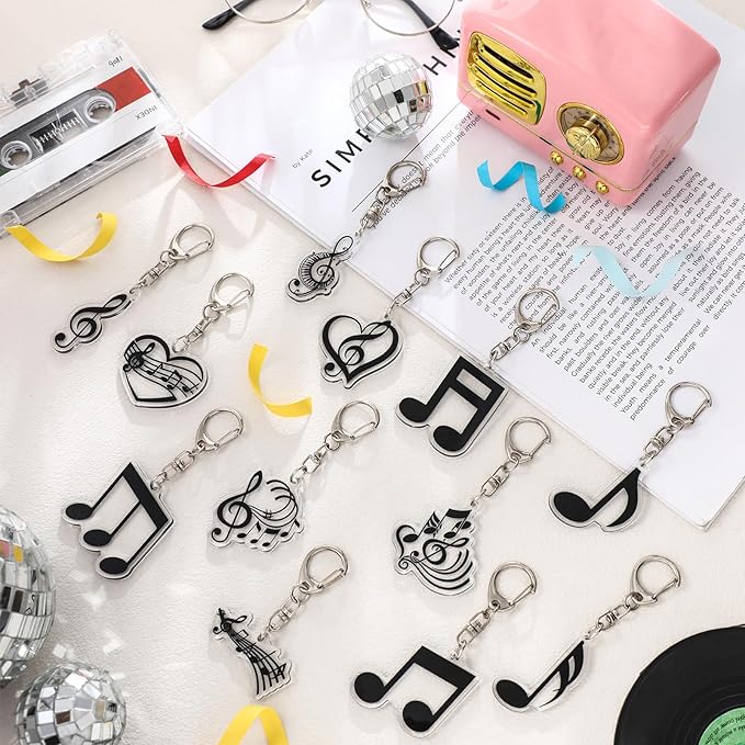 Tondiamo 48 Pcs Musical Notes Party Favors Keychains Bulk Musical Notes Keychains for Wedding Christmas Music Theme Party Decorations Birthday Gifts
