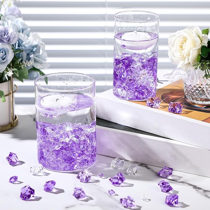 Syhood 570 Pcs 5 Sizes Purple and Clear Fake Crushed Ice Rocks Violet Acrylic Diamonds Plastic Gemstones Treasure Crystal Gems for Vase Fillers Table Scatter Centerpieces Wedding Decoration