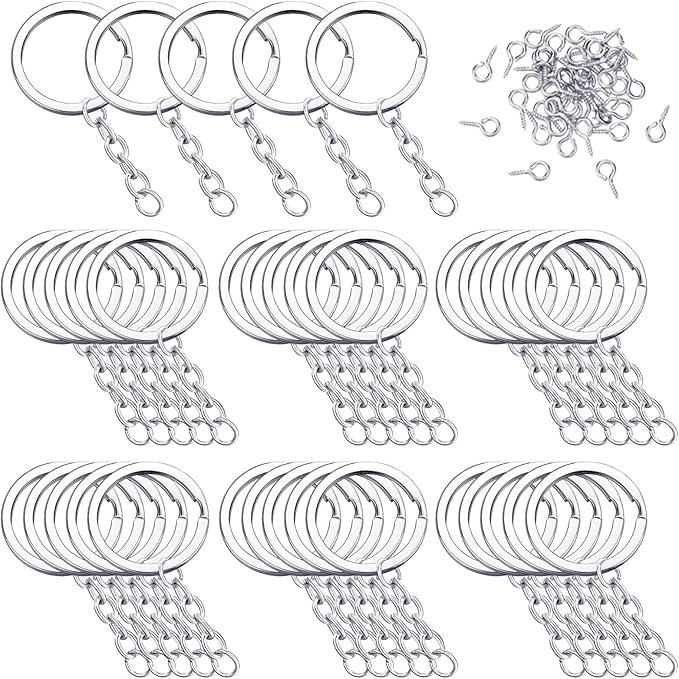250 Pieces Keychain Rings Including 35 Pieces Keychain Rings and Jump Rings and 180 Pieces Screw Eye Pins for Jewelry Making (Silver,30 mm)