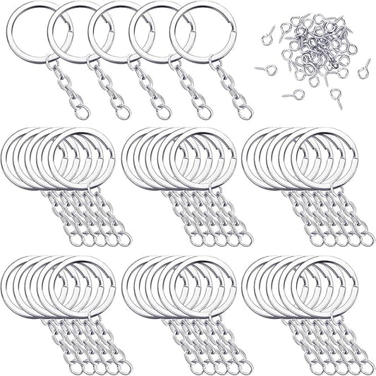 250 Pieces Keychain Rings Including 35 Pieces Keychain Rings and Jump Rings and 180 Pieces Screw Eye Pins for Jewelry Making (Silver,30 mm)