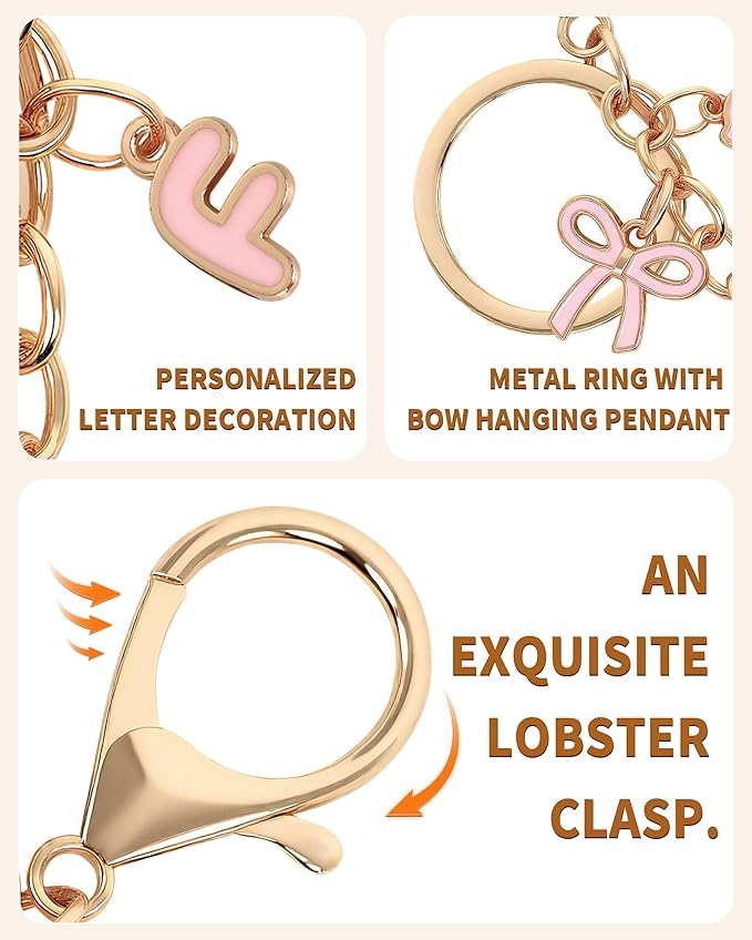 Bow Purse Charms Keychain - Pink Bow Alphabet Letter Key Chain, Bag Charms Wallet