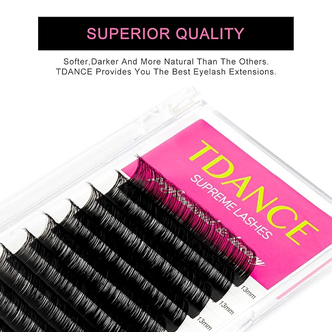 TDANCE Lash Extension Matte Black Eyelash Extension C CC D DD J B L Curl Volume & Classic Lash Extensions 0.03-0.18mm Thickness Professional Salon Use(0.07-D,10-17 mm)