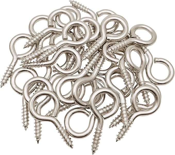 WANBAO 30 Pcs 2 inch Small Screw Eyes Metal Screw Hooks Ring Screws Fasteners Hardware Tools Silver.