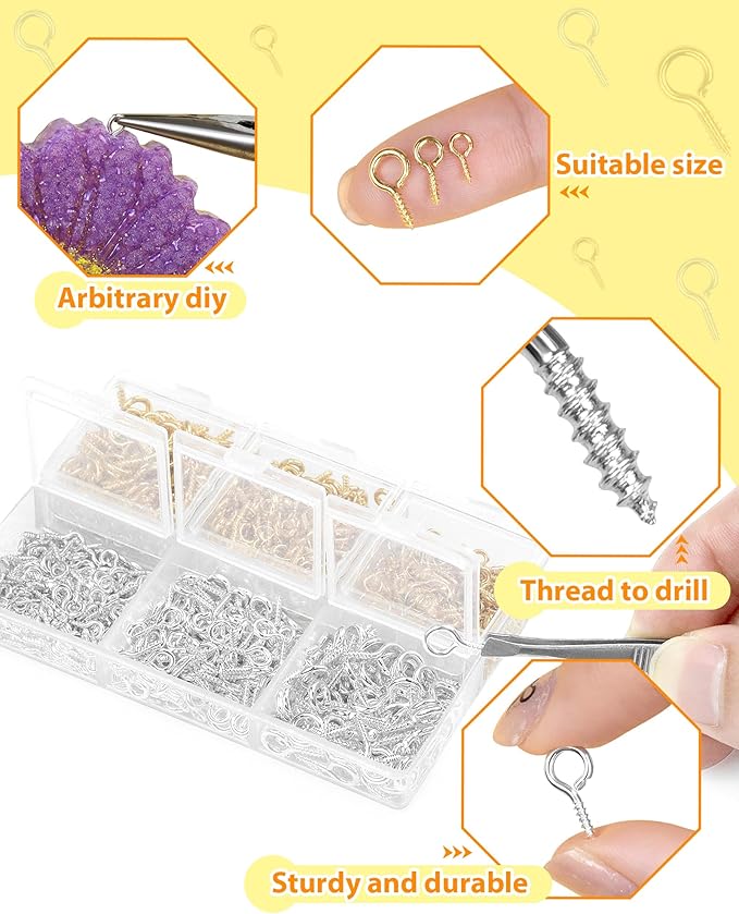 800pcs FIVEIZERO Gold & Silver Small Screw Eye Pins for Jewelry Making & DIY Crafts, Mini Eyelet Screws for Art Projects & Bead Charms, Tiny Eye Hooks in 3 Sizes for Crafts