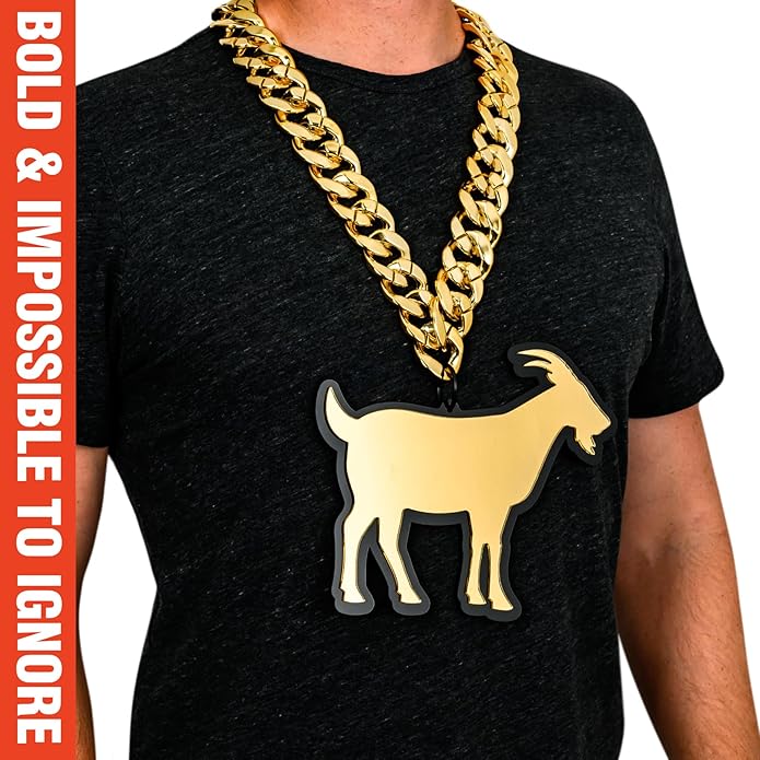 TrophySmack GOAT Silouette Turnover Chain - Chrome Gold & Black Acrylic (Greatest of All Time)