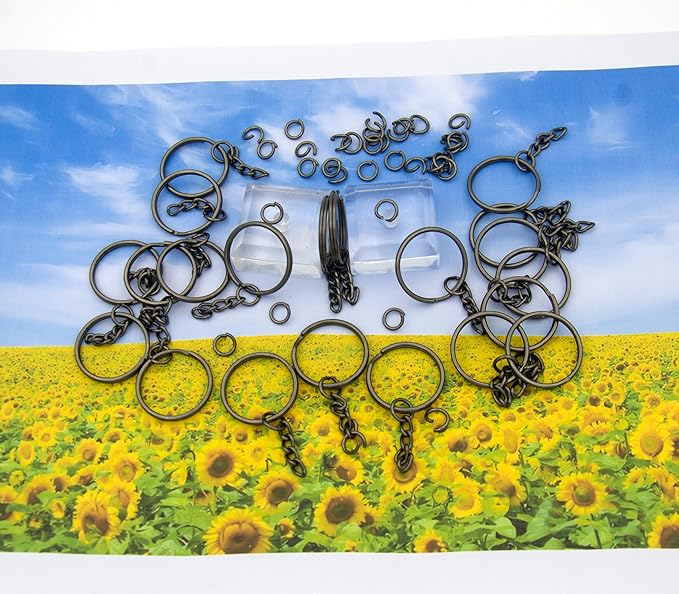 50Sets 1 inch Keychain Rings Gun Black Split Round Key Ring with Chain and Open Jump Rings for DIY Keychain Making Crafts