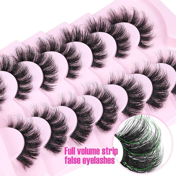 Mink Lashes Flutter Volume False Eyelashes Wispy Strip Fake Eyelashes Cat Eye Lashes Thick 20MM Long False Lashes 7 Pairs Pack Natural Look