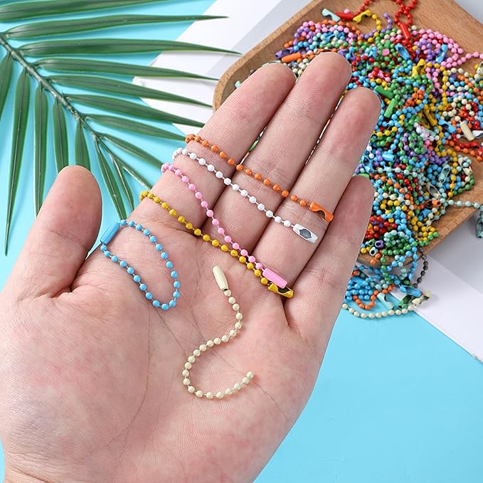200 Pcs Ball Bead Chain, 3.94 Inch Colorful Ball Chain for Keychain Making Metal Dog Tag Chains with Connector Beaded Chains for Jewelry Making Key DIY Craft Hanging Christmas Ornaments