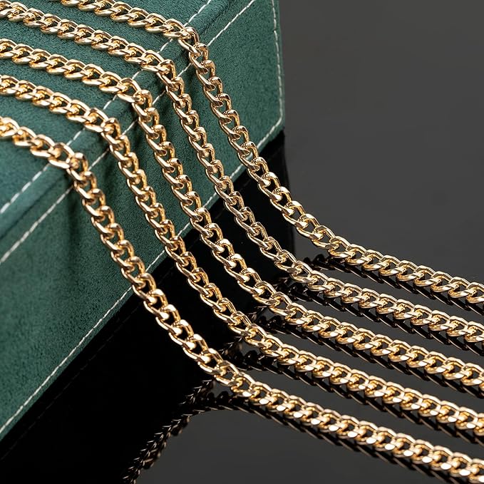 UMAOKANG 33 Feet Gold Plated Curb Chain for Jewelry Making Aluminum Necklace Chains Bulk Twisted Curb Link Chain Roll with Jump Rings and Lobster Clasps