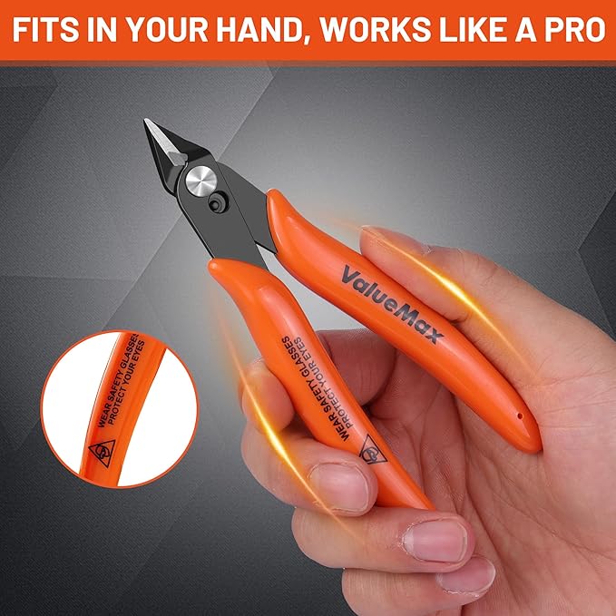 ValueMax Flush Cutters 6 Pack, 5" Micro Precision Side Cutter Pliers Spring-loaded, Small Diagonal Cutters for Jewelry Making, Electronics, Zip Ties, Model Craft