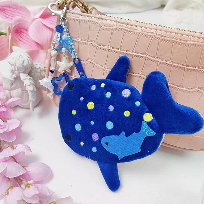 Adorable Whale Shark Coin Purse Keychain,Soft Plush Zipper Coin Purse,Handmade Purse Bag Charm Gift for Girls Women (Dark Blue)