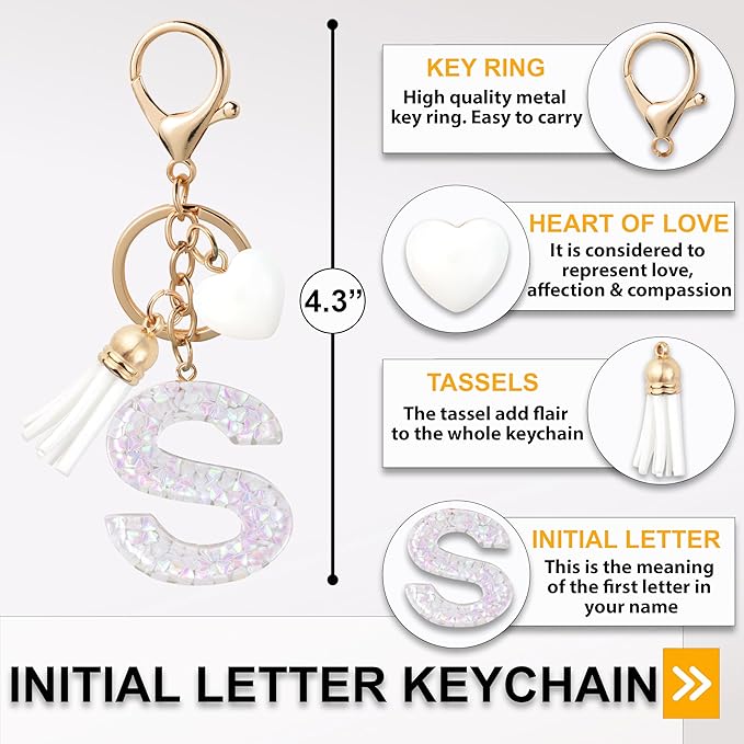 Alphabet Initial Letter Keychain Cute Heart Resin - Letter Keychain for Backpack Charms - Initial Keychains for Women