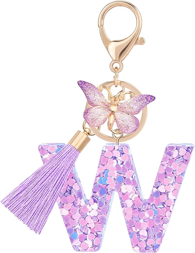 Initial letter Keychains for Women Girls Tassel Butterfly Cute Keychain for Wallet Backpack charm