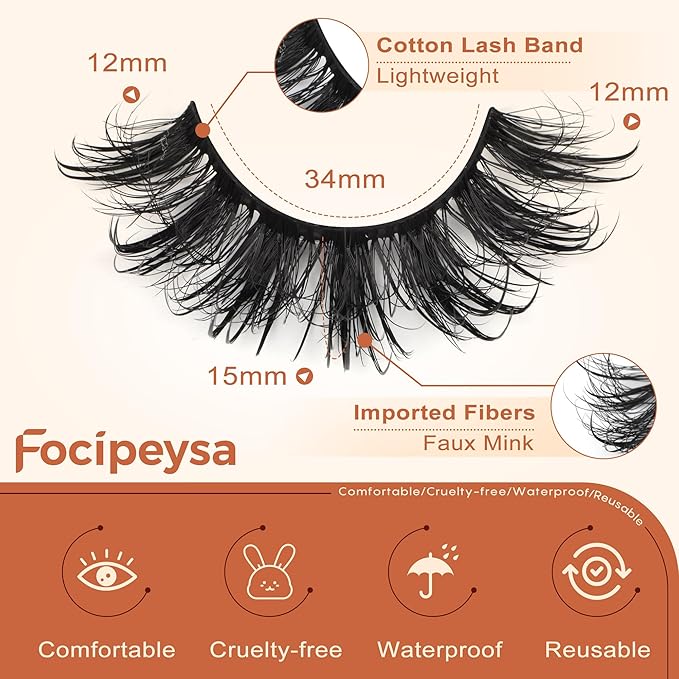 Focipeysa Volume False Eyelashes Manga Wispy Lash Pack 15mm Strip Lash D Curly Faux Mink Lashes that Look Like Lash Extensions Wispy False Lash Pack DIY Lash at Home