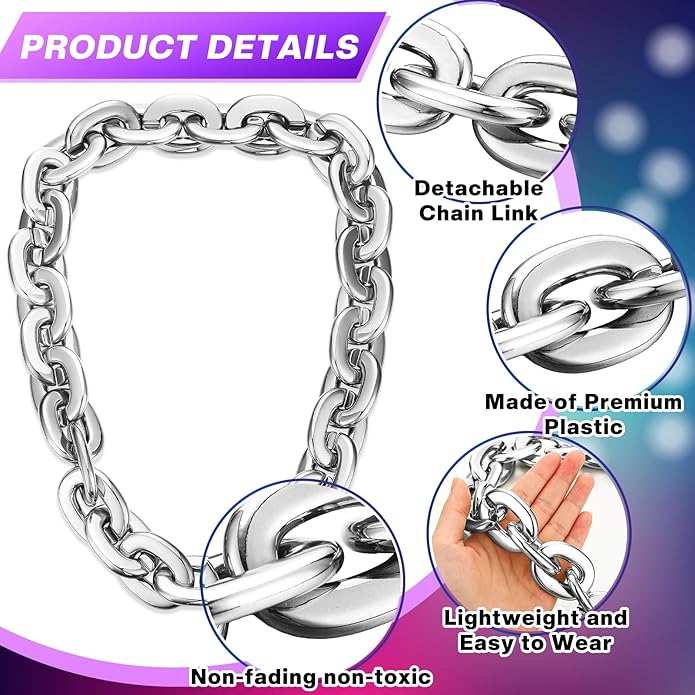 Remuuly Plastic Chain Necklace Chunky Big Fake Necklace Hip Hop Rapper Giant Turnover Chain Costume for Halloween