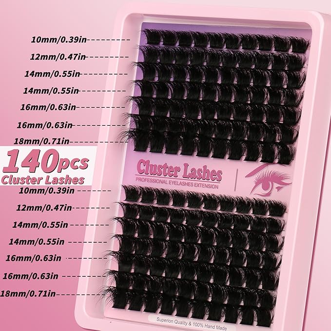 D Curl Lash Clusters Extensions 140 Pcs Individual Eye lash Clusters 200D Cluster Eyelash Clusters Lashes Makeup at Home - DIY Lash Extension Kit for Self Application (9-18MM) Mix