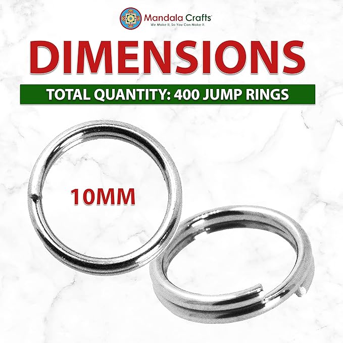 Mandala Crafts 10mm Silver Colored Double Jump Rings for Jewelry Making - 400 Pcs Small Split Key Rings Set for Crafts, DIY Keychains, and Accessories
