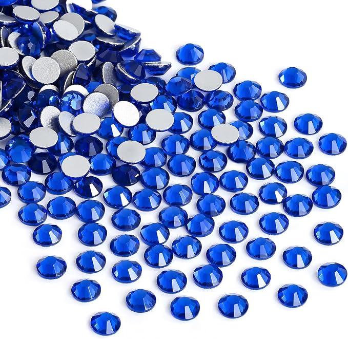 Jollin 2880pcs Flatback Rhinestones Glue Fix Crystal Glass Diamantes Gems for Crafting Nail Art Crafts Decorations Clothes Shoes 2.4 mm (ss8, Sapphire)