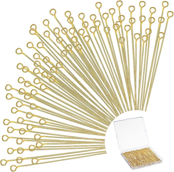 Sureio 500 Pieces 2 Inch 50 mm Eye Pins for Jewelry Making DIY Earring Eye Pins Jewelry Making Supplies for Craft Bracelet Necklace Pendant Accessories Supplies(Gold)