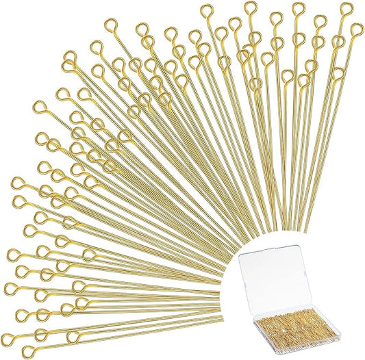 Sureio 500 Pieces 2 Inch 50 mm Eye Pins for Jewelry Making DIY Earring Eye Pins Jewelry Making Supplies for Craft Bracelet Necklace Pendant Accessories Supplies(Gold)