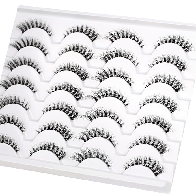 Pooplunch False Eyelashes Wispy Cat Eye Look Natural Volume Clear Band Foxy Short Accent Lashes Faux Mink Fake Lashes Strips 14 Pairs Pack