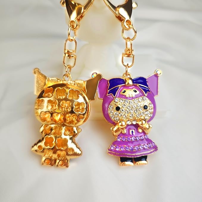 Cute Keychain for Women with Braided Rope, PomPom and Sparkling Rhinestones - Kawaii Charm for Kinds of Bags