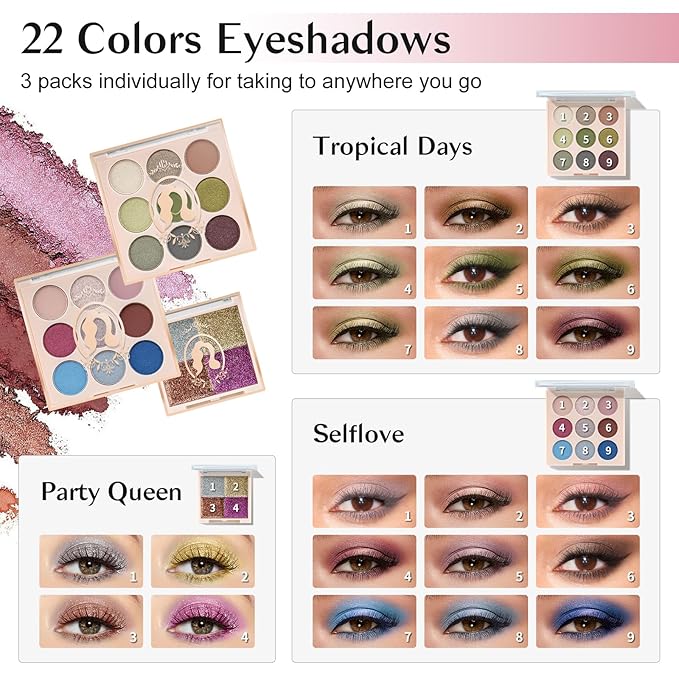 Color Nymph Girls Makeup Kits For Teens, Beginners Makeup Kit All In One Makeup Set For Teenager Full Kit Girls Make Up Kit With Train Case 18 color eyeshadow 4 color glitter & lipgloss - Pink