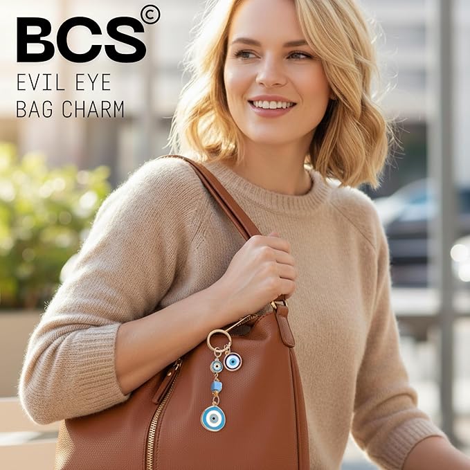 BCS Evil Eye Keychain Bag Charm - Good Luck & Protection Amulet - Car Keyring Purse Accessories for Women