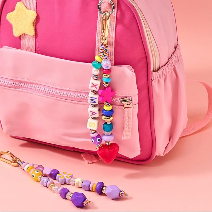 RepaTime Beaded Bag Charm Kit丨Keychain Making Kit丨Beads Bag charms丨DIY Customizable Key Chain Supplies Crafts Accessoriess丨Christmas Gifts，Party，Family Activity for All Ages
