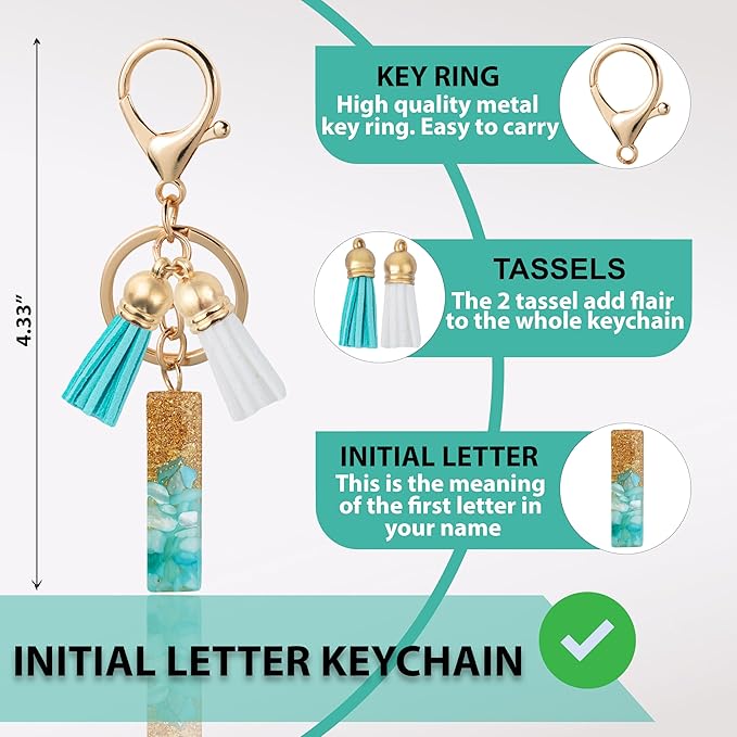 Initial Letter Keychain Cute Resin with 2 PU Tassel, Letter Keychain for Backpack Charms, Initial Keychains for Women