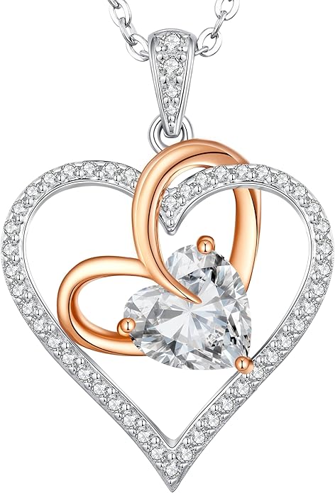 OOBEE Birthstone Necklaces for Women, 925 Sterling Silver Gemstone Fine Love Heart Moissanite Necklace, Ideal Birthday Anniversary Mothers Day Jewelry Gifts for Wife Mom Girlfriend Her